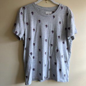 Lucky Brand Gray Cotton T-shirt with Embroidered Floral Detail